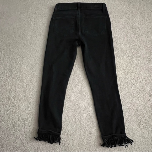 PAIGE Verdugo Ankle Skinny in ‘Yuna Black’ Faded Wash with Leather Fringe Hem - Picture 5 of 9
